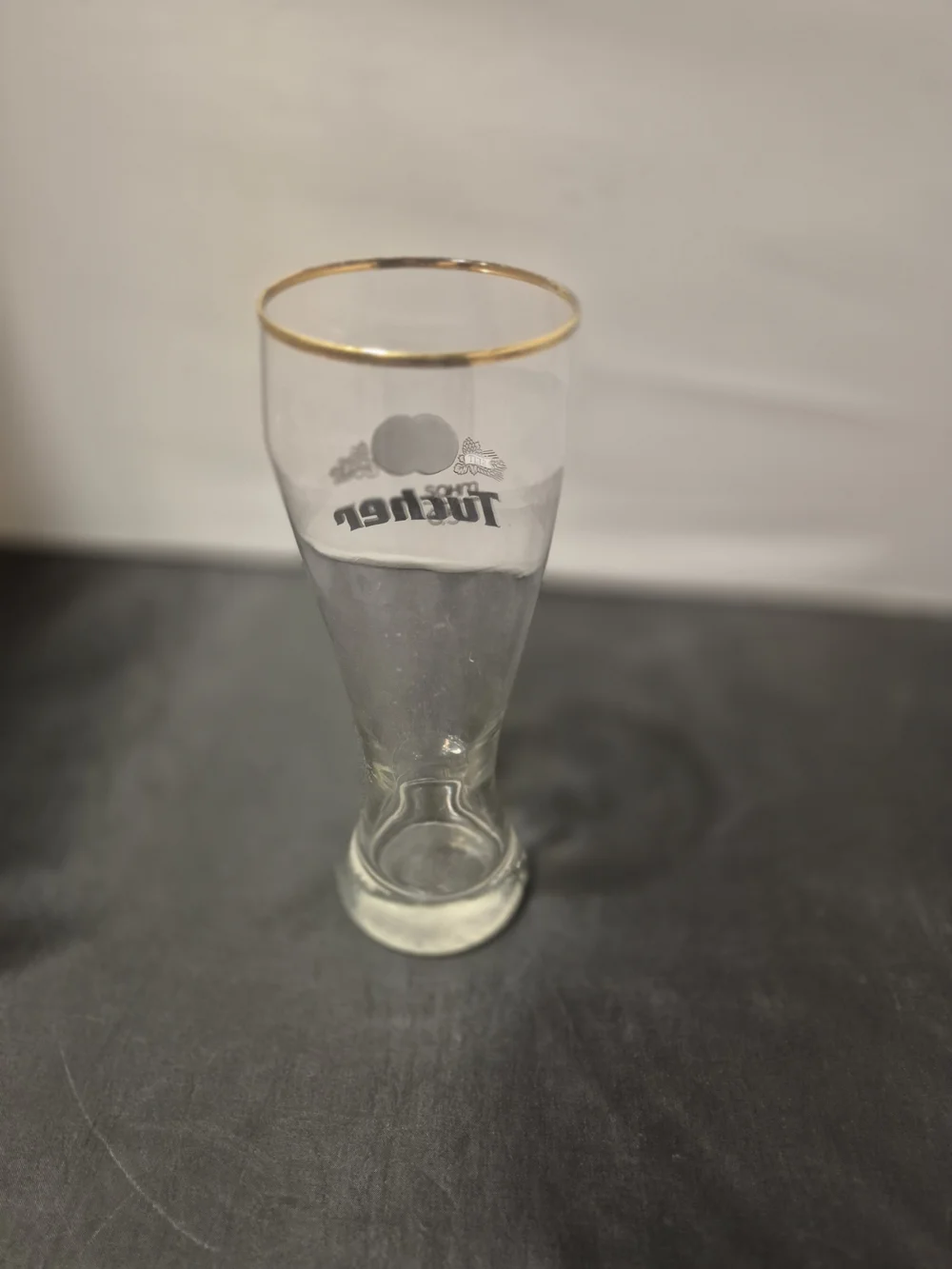 Vintage Gold Rimmed Beer Glass Collectible. Tucher